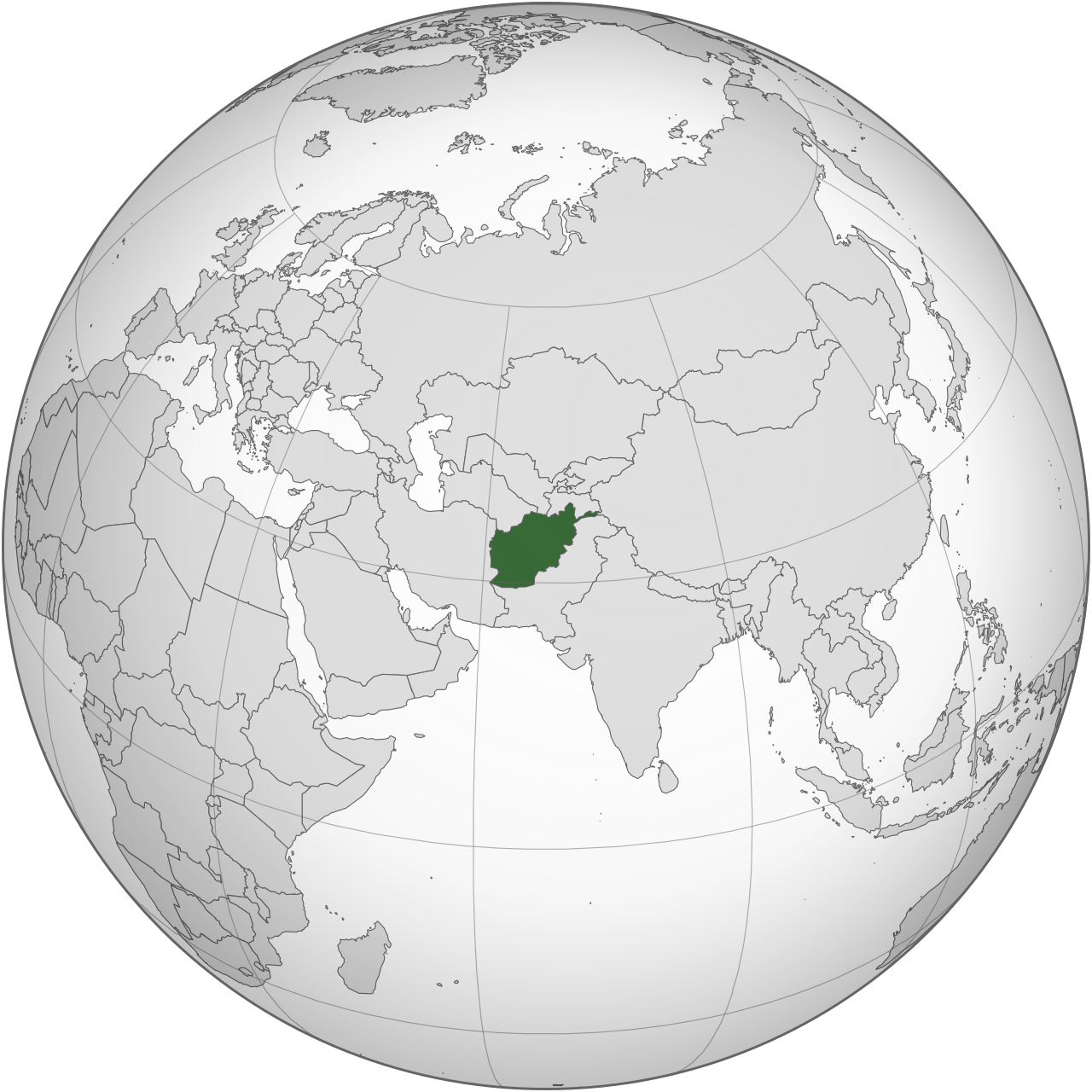Vị trí của Afghanistan trên bản đồ thế giới